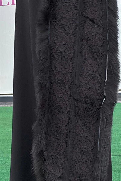MissWhence Fur Detailed Knitwear Dress 36805 Black