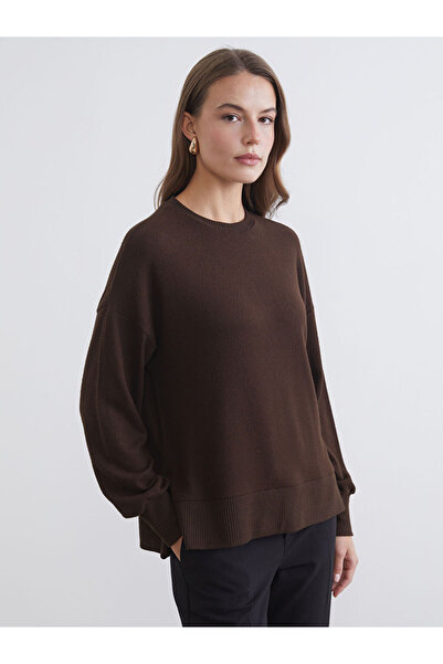 LC Waikiki Кафява дамска блуза с голям деколте и велосипедна яка