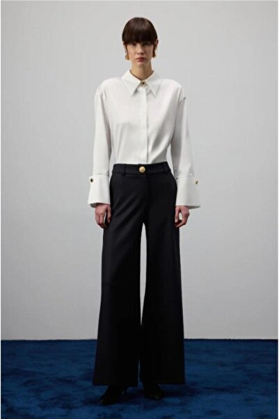 Touche Bol Paça Yün Karışımlı Pantolon Siyah