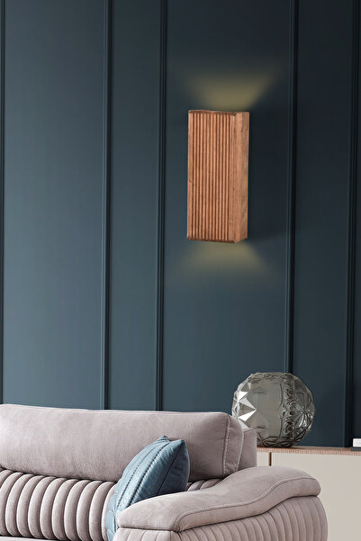 Trend Kitchen Eclora Modern Çizgili Tasarım Ahşap Peri Ledli Pilli Duvar Apliği