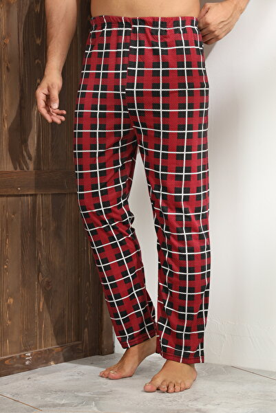 Serena Men's red pajama pants with black and white checks, loose fit - big size