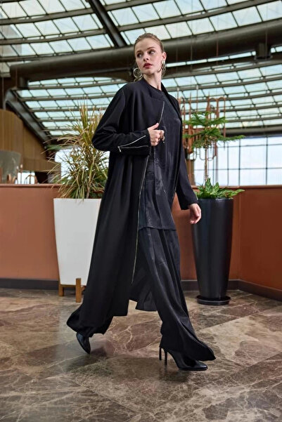 MissWhence Ribbed Detailed Top Coat 38404 Black