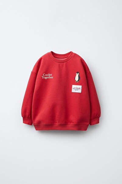 Magu Boy's Cotton Red Penguin Printed Sweat & Black Tracksuit Set – Oversized