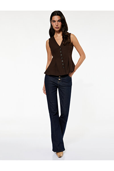 Koton Buttoned V-Neck Peplum Blazer Vest