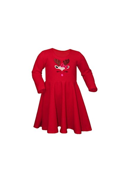 Atelier Anca Socolovschi Girls' red dress with embroidered Christmas reindeer