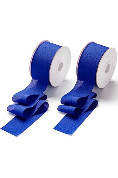OEM Set of 2 blue textile ribbon rolls for decoration/gift wrapping, wedding, christening, 3.8 cm x 22.8