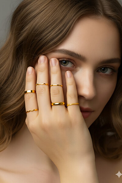 MRK مجموعة خواتم نسائية مكونة من 6 خواتم نحاسية