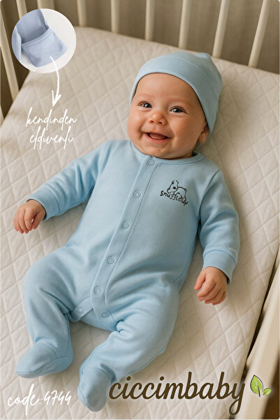 ciccimbaby Premature Baby Set Jumpsuit and Hat 100% Cotton Natural