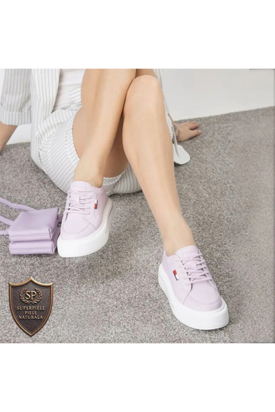 superpiele Pantofi casual din piele - Mov cu talpă albă și dungă | TOMIKA |