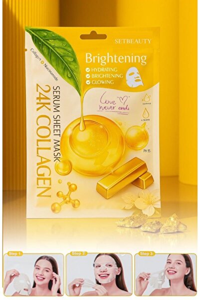 SETBEAUTY قناع ورقي طبيعي 100% من الكولاجين عيار 24 قيراط