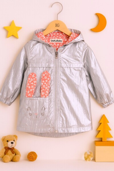 DeKuBaby Cat Flower Water Repellent, K Hooded Girls' Coat-Raincoat with Ears and Pockets