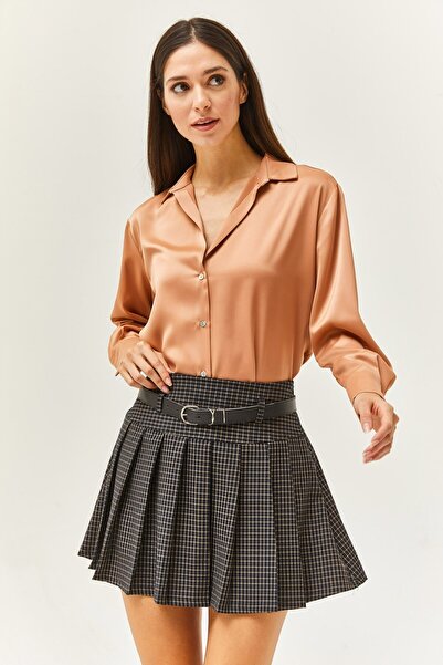 Hisleria Lined Belt Included Checkered Pleated Shorts Mini Skirt