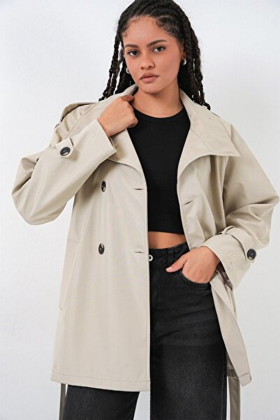 ALPACO decolteu petrecut în V Trenci scurt 5980 - Bej