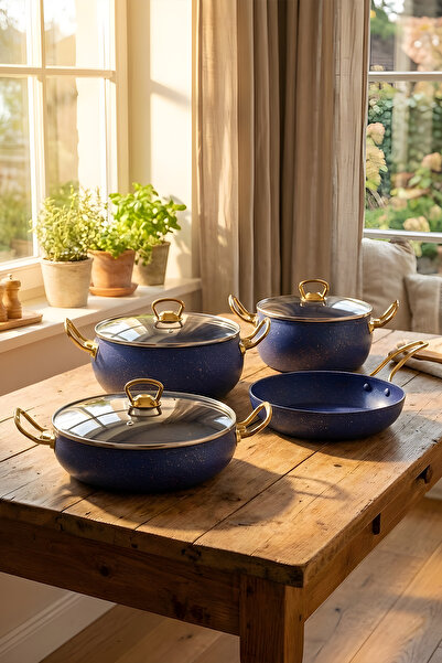 YUNUSOĞLU HOME 7-Piece Atlas Granite Cookware Set – 20 cm 2.5L, 24 cm 4.5L, 26 cm Flat 3L, 26 cm Frying Pan