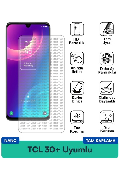 Milat Tech طبقة حماية للشاشة TCL 30+ نانو رقيقة وشفافة ومقاومة للبقع وطبقة لم...