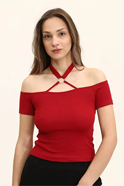 Giyimodam Women's Burgundy Colored Front and Back Madonna Collar Neck Ring Kn...