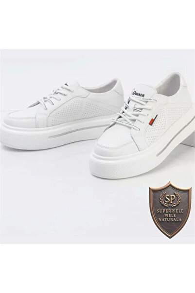 superpiele Casual women's leather shoes White with white sole and stripe | TOMIKA |