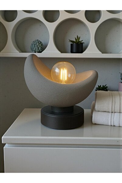 Dropcek eticaret Luna Tasarım Masa Lambası Gri Siyah Detaylı Abajur Loş Amber...