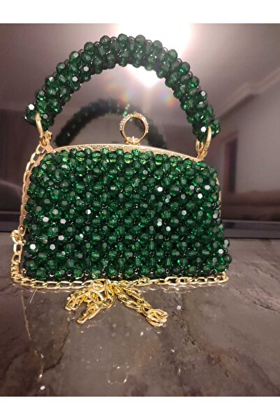 Pixel Handmade Crystal Beaded Mini Handbag – Emerald Green
