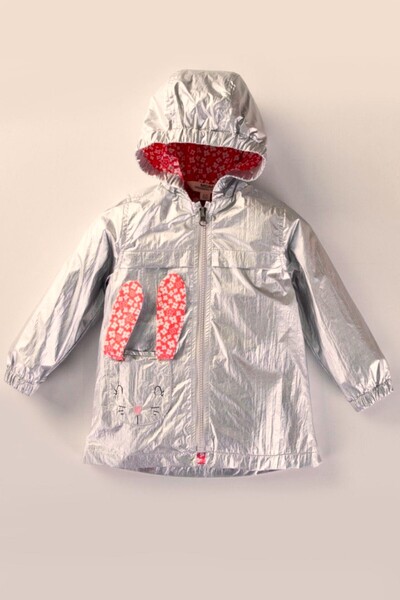 DeKuBaby Cat Flower Water Repellent, K Hooded Girls' Coat-Raincoat with Ears and Pockets