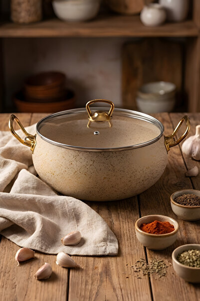 YUNUSOĞLU HOME 7-Piece Leon Granite Cookware Set – 20 cm 2.5L, 24 cm 4.5L, 26 cm Flat 3L, 26 cm Frying Pan