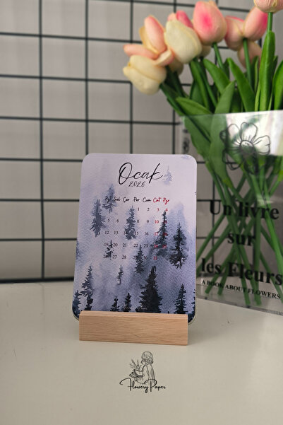 Flowery Paper Çiçek Tasarım 2026 Takvimi , Ahşap Altlık, Hediye Kart ,