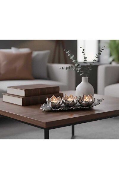 CURCUNA HEDİYELİK 3lü Tabaklı Lotus Polyester Mumluk
