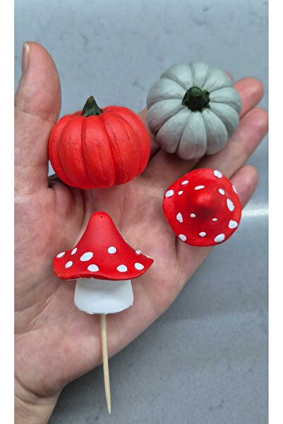 Tasarım Mini Mantar ve Kabak Teraryum Objesi Saksı Süsü Dekoratif Ürün 4 Adet