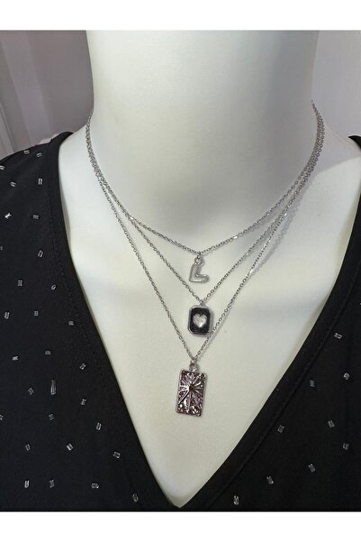 Uno Di Famiglia طقم قلادات فولاذية من 3 قطع، قلادة على شكل قلب مطلية بالمينا،...