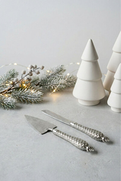 ArnaBella 2-Piece Patterned Cake Serving Spatula Knife Set Silver