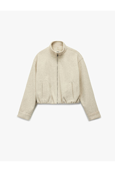 Koton Short Coat Cashmere Long Sleeve Mock Neck Pockets