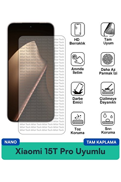 Milat Tech طبقة حماية للشاشة من Xiaomi 15T Pro Nano رقيقة ومرنة وواضحة ومضادة...