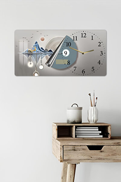 kutuTR 3D Görünümlü Temperli Cam Saat Tablo–Dağ ve Geyik Temalı UV Baskı 60x30 cm(Işıklı Değildir) - YSG008