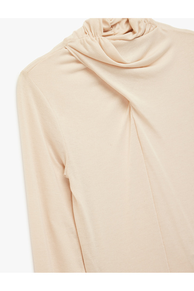 Koton Long Sleeve Draped Cross Mock Neck Body