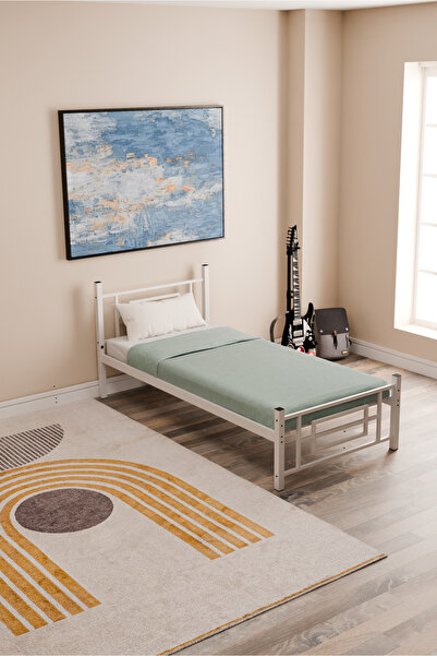 MOBLAY Manolya Tek Kişilik Ferforje Metal Karyola Beyaz