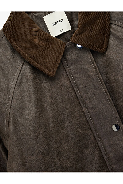 Koton Bonded Leather Coat with Distressed Look and Zippered Pockets