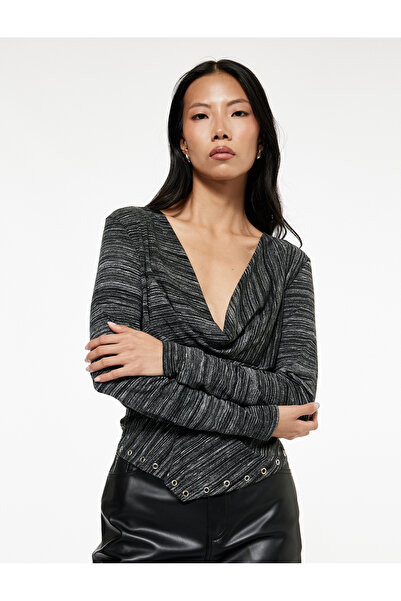 Koton Long Sleeve Bird Eye Detailed Asymmetrical Degaje Collar Blouse