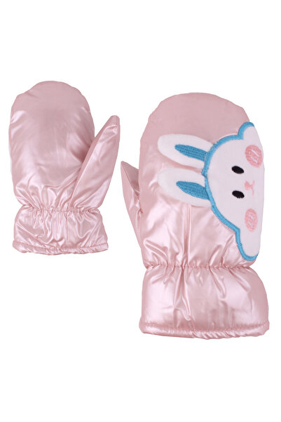 İşnar Parmaksız Çocuk Kar Eldiveni 2-4 Yaş Pembe Açık Tavşan Desenli Model 00513