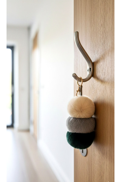 Mufincollection Three Color Plush Fluffy Keychain – Mink Gray Carpet Green | Soft Fur Bag Ornament & Keychain