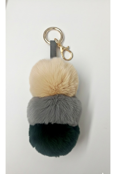Mufincollection Three Color Plush Fluffy Keychain – Mink Gray Carpet Green | Soft Fur Bag Ornament & Keychain
