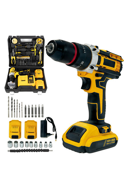 SokShop Drill Kit 36V with 2 Batteries, Charger, Metal Chuck and Accessories