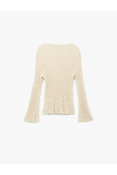 Koton Slim Fit Semi-Sheer Soft Textured Long Sleeve Lace Blouse