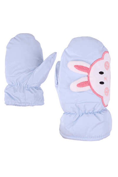 İşnar Parmaksız Çocuk Kar Eldiveni 2-4 Yaş Mavi Açık Tavşan Desenli Model 00513