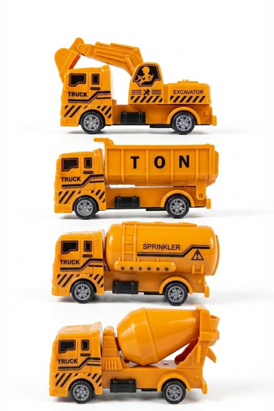 viyolmarketim مجموعة شاحنات بناء مكونة من 4 قطع - حفارة، خلاطة، شاحنة قلابة وشاحنة صهريج صغيرة للأطفال