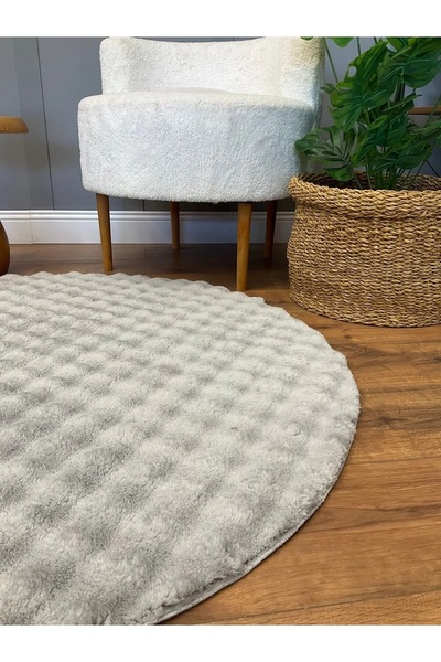 ZÜMRÜT HALI DÜNYASI Açık Gri Yumuşak Yuvarlak Bubble Kaymaz Özel Taban Peluş ...