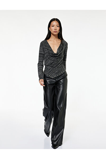 Koton Long Sleeve Bird Eye Detailed Asymmetrical Degaje Collar Blouse