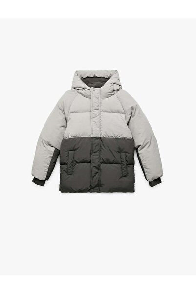 Koton Palton cu glugă cu mânecă lungă căptușită cu lână bloc de culoare