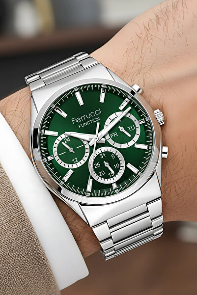 Ferrucci Function Erkek Kol Saati Çelik Kasa & Çelik Kordon Gümüş-Yeşil zmfer217