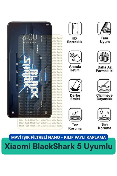 Milat Tech حافظة نانو من شاومي بلاك شارك 5 مع فلتر الضوء الأزرق، فيلم حماية ل...