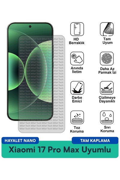 Milat Tech طبقة حماية للشاشة من Xiaomi 17 Pro Max Hayalet Nano مقاومة للخدوش ...